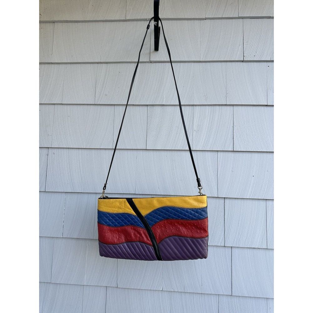 Vintage 1980s Four Seasons Multi Color Rectangle Leather‎ Shoulder Bag or Clutch